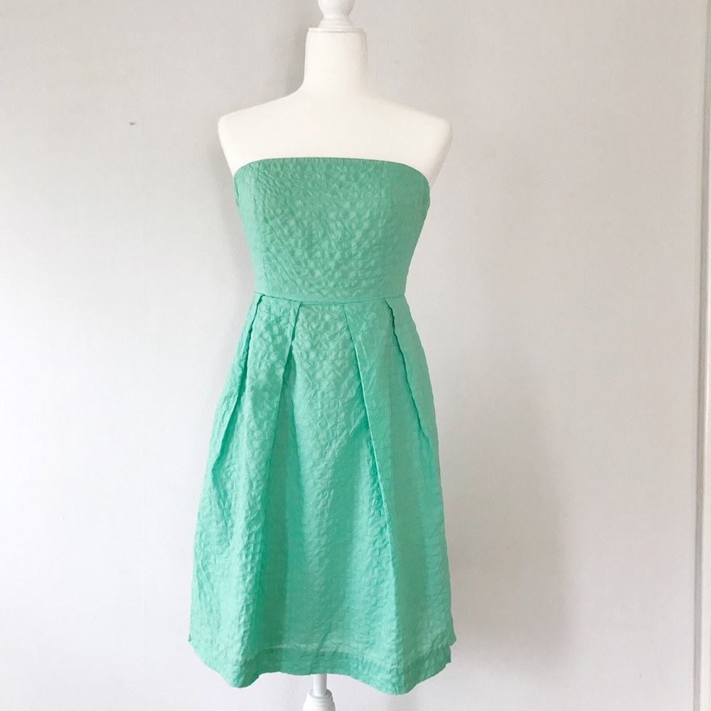 J. Crew Mint Green Embossed Strapless Fit & Flare
